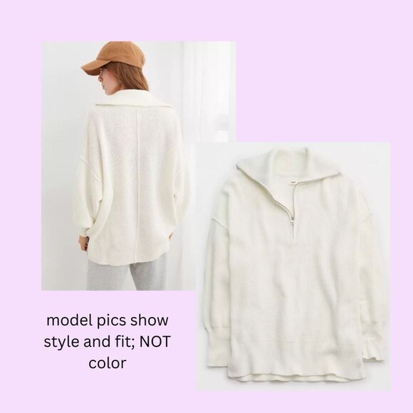 Aerie Beyond Quarter Zip Oversized Sweater, Light Purple-Pink, Size L - Picture 5 of 6